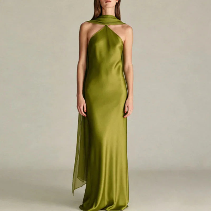 Riviera Halter Satin Gown