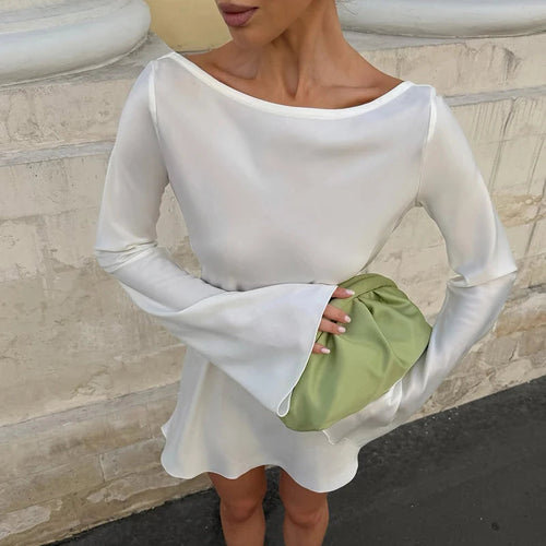 Belle Satin Bell-Sleeve Mini Dress