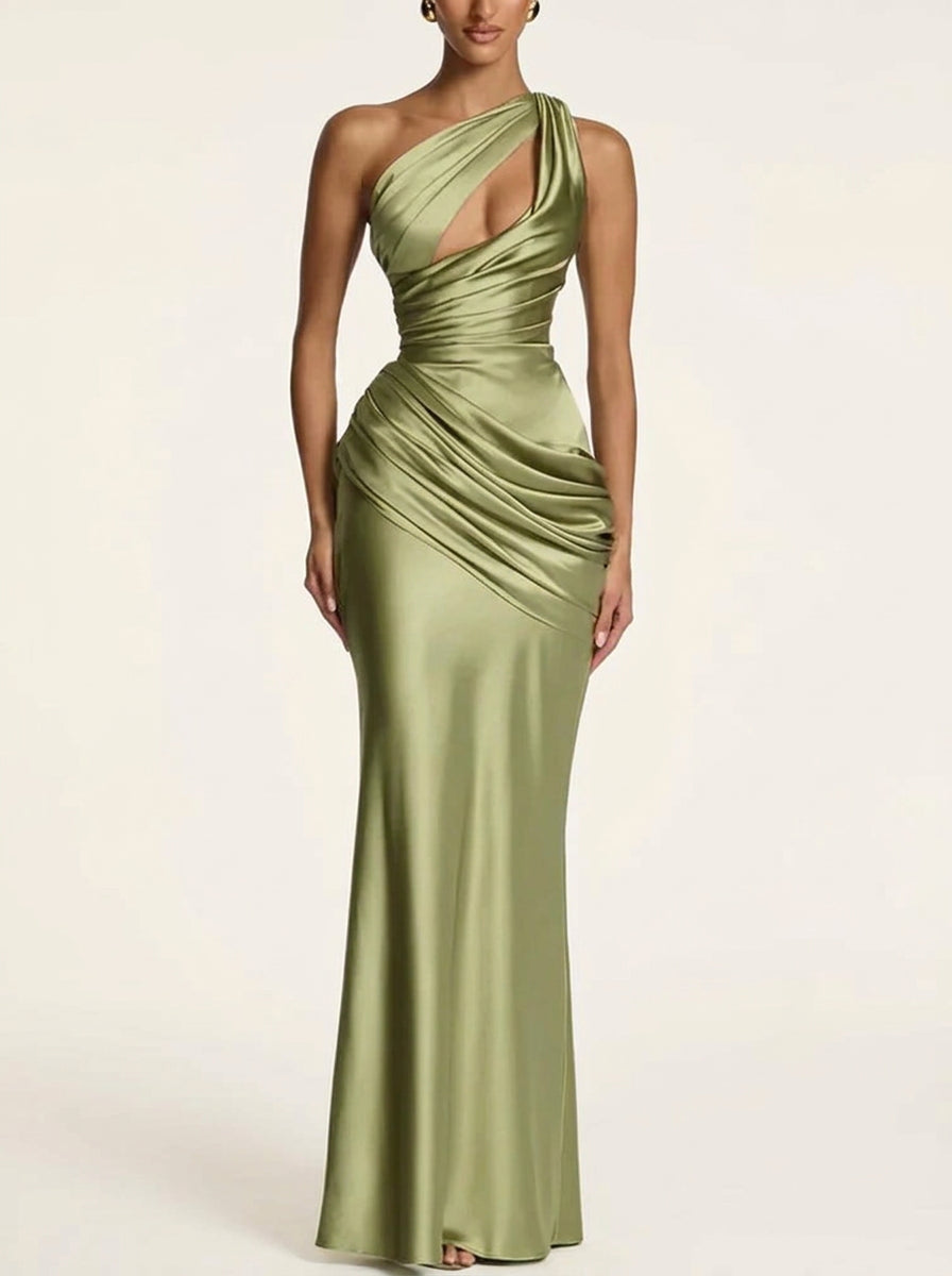 Émeraude One-Shoulder Satin Gown